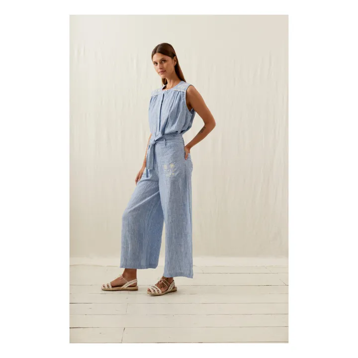 Louise Misha Blouse Duna Rayures Lin - Collection Femme | Bleu