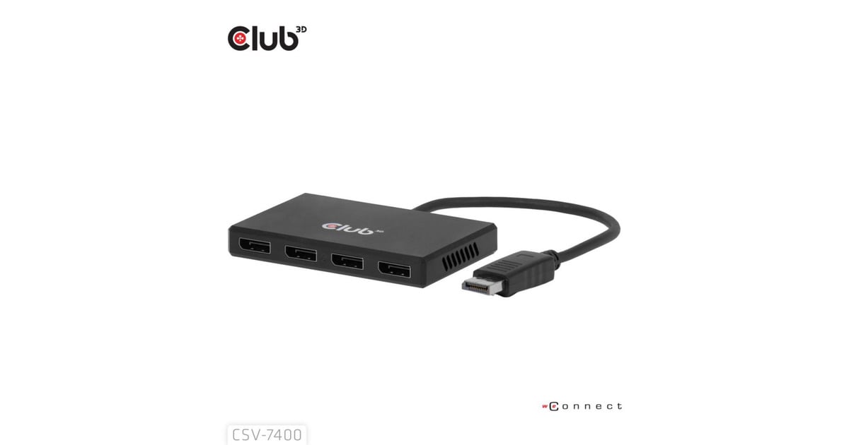 Club 3DDisplayPort Quad Monitor Hub MST 4x 4K30Hz displayport splitter  (Zwart)