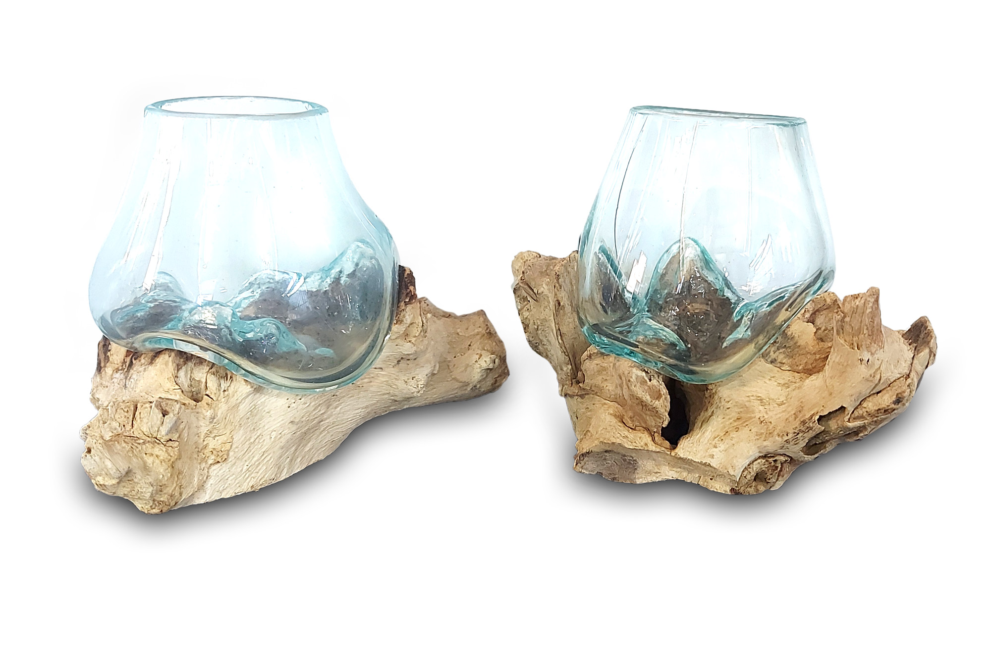 Kleine Wurzelholz-Glasvase, Ø ca. 15 cm, H ca. 13 cm von fischer's lagerhaus