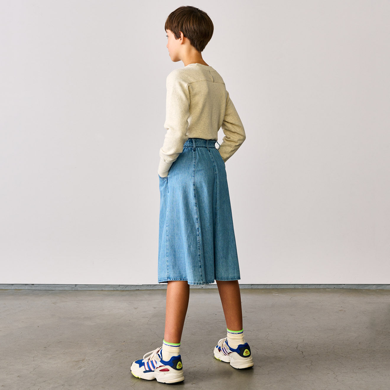 Bellerose Jupe midi en Coton léger Alicia boutonnée bleu denim