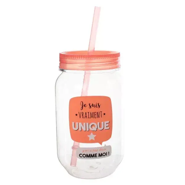 Mason Jar Enfant Rose avec Paille 45cl