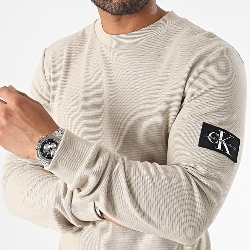 Sweat Crewneck Monogram Badge Waffle 3485 Beige