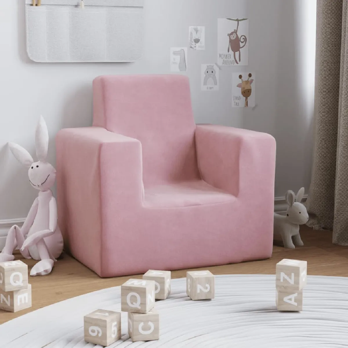 vidaXL Canapé enfants rose peluche