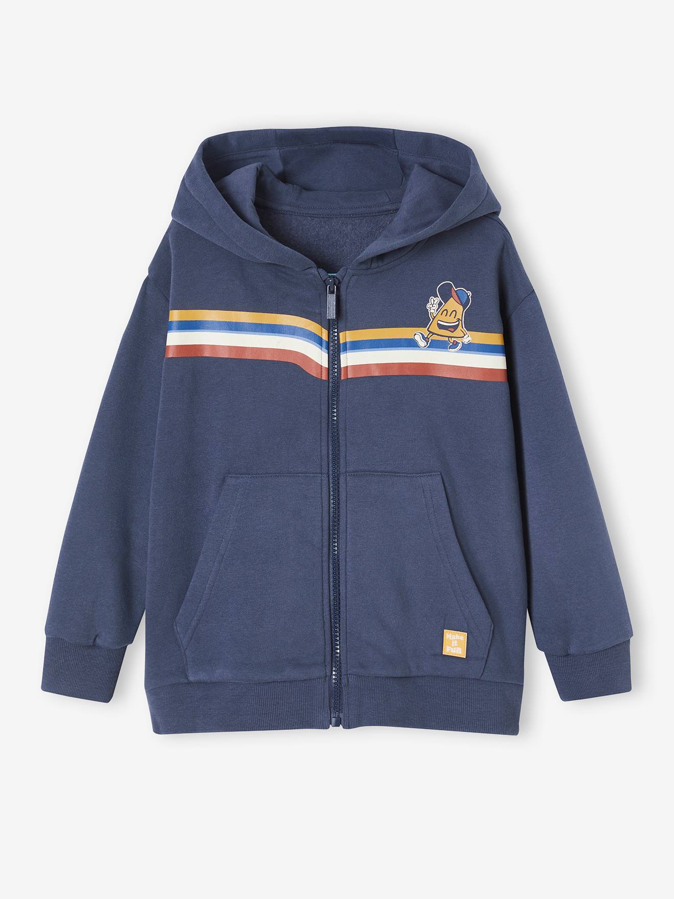 Moletom com capuz e zíper listrado azul escuro para meninos