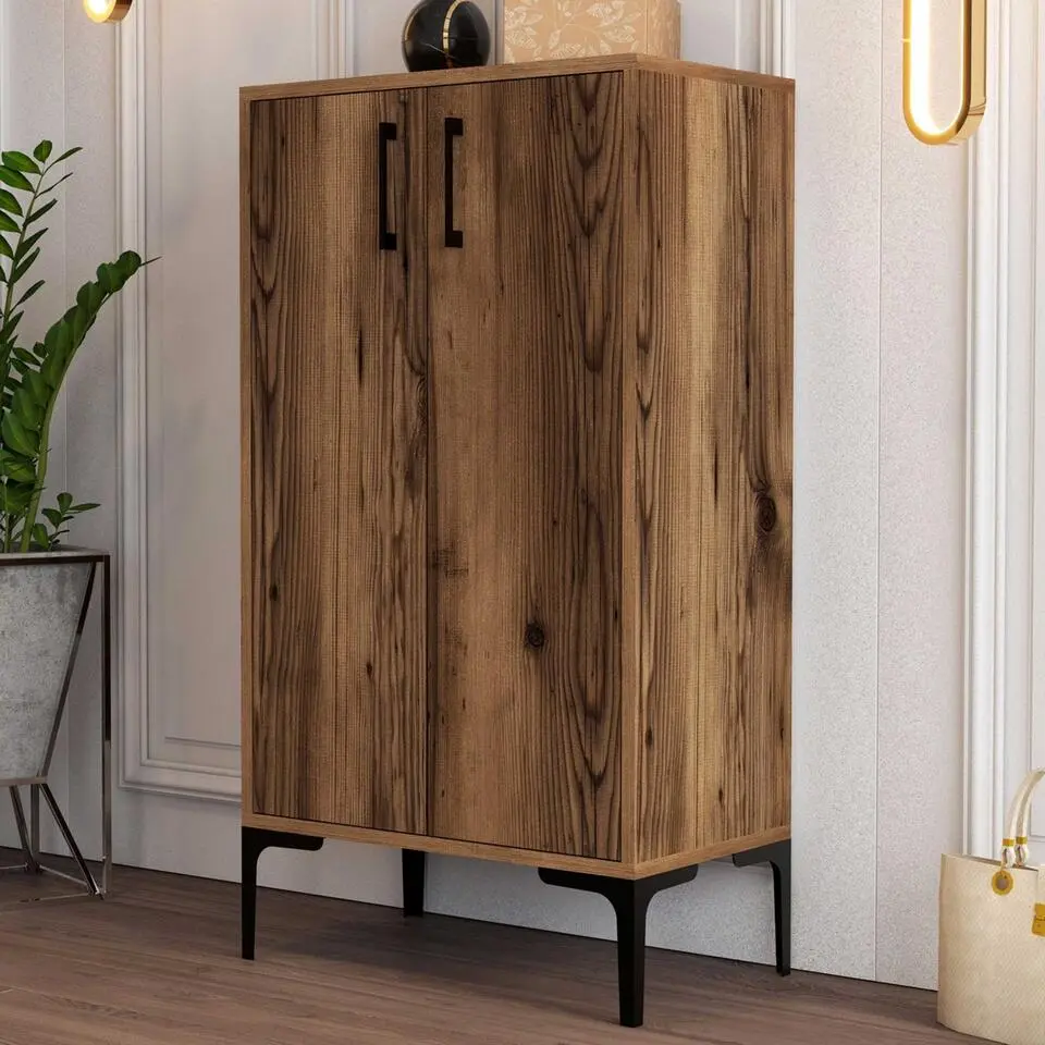 Emob Houten Schoenenkast - 18mm - Metalen Poot - Walnoot