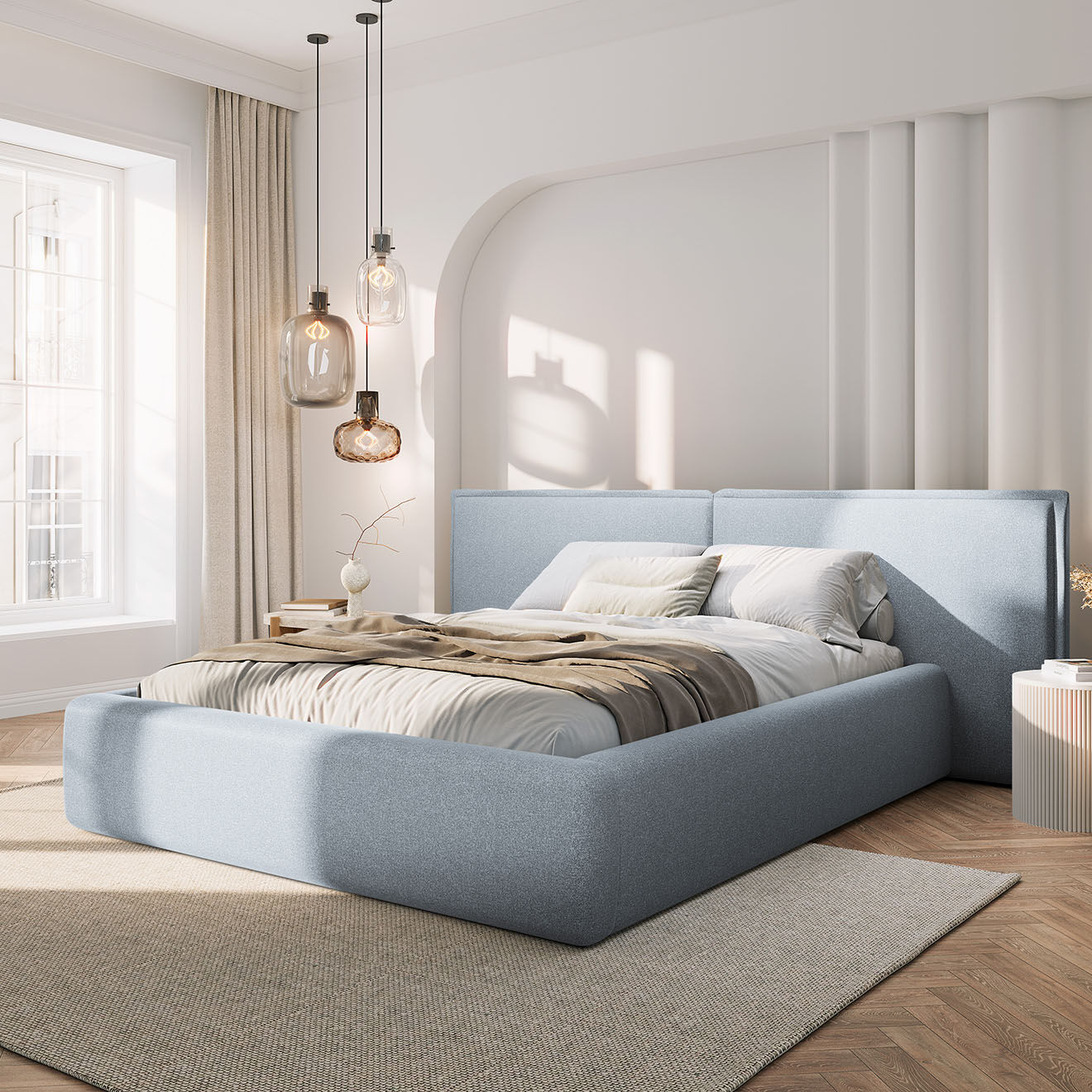 Maison Héritage Lit avec coffre de rangement Tena bleu clair - 230x200x100 cm