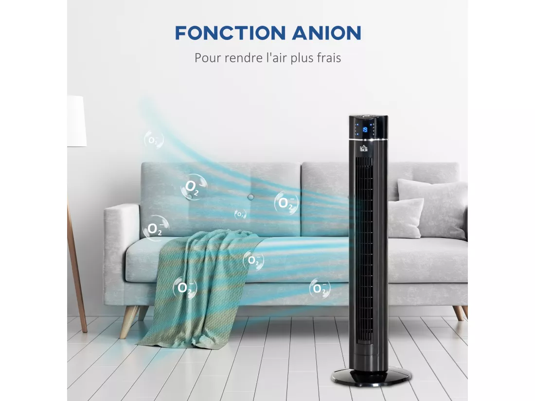 HOMCOM Ventilateur colonne ioniseur 2 en 1 - oscillant silencieux 60W - télécommande, panneau contrôle tactile, timer - 3 modes, 3 vitesses - noir