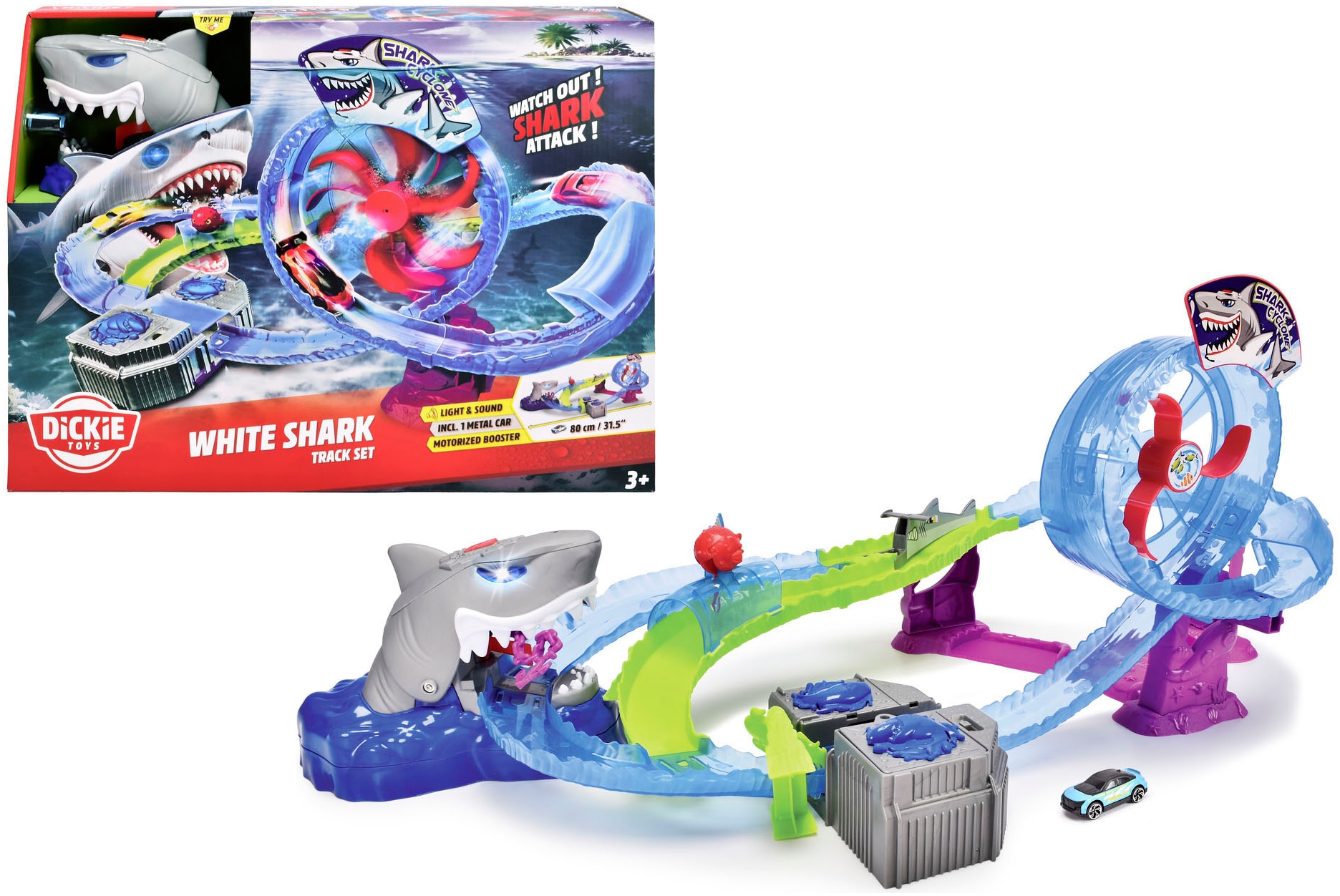 Dickie Toys Autorennbahn »White Shark« inklusive Spielzeugauto; mit Licht und Sound
