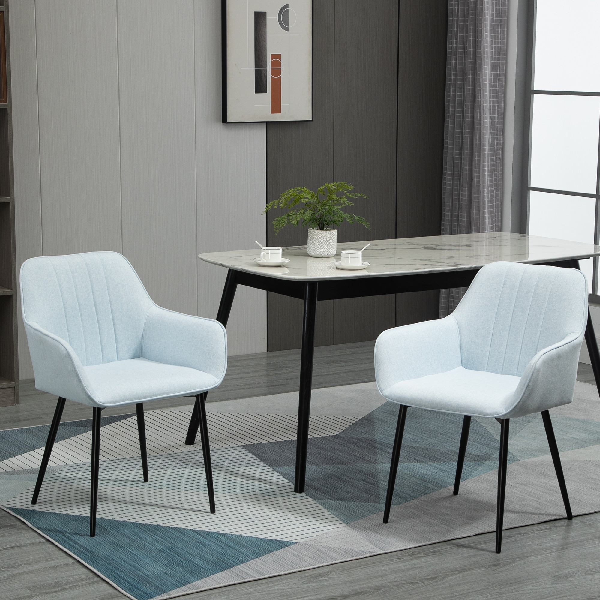 HOMCOM Stuhl 2-teilige Esszimmerstühle, mit atmungsaktivem Leinenbezug 59,5 x 56,5 x 81 cm (LxBxH)