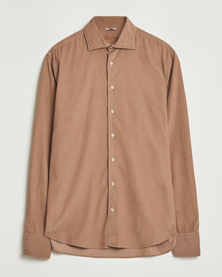 Stenströms Regular Fit Cut Away Cord Shirt Brown