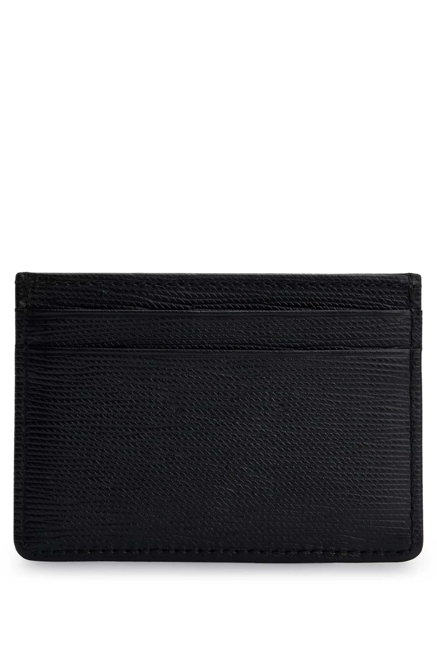 Porta-cartões BOSS em couro preto texturizado com placa com o logotipo.