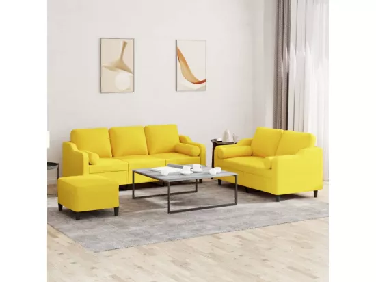Ensemble de canapés 3 pièces avec coussins jaune clair tissu