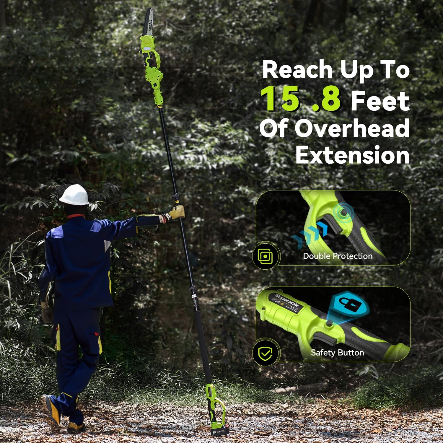 2-in-1 Akku Hochentaster & 8 Zoll Mini Kettensäge, Astsäge mit 4000 mAh Akku, Teleskopstange bis 4,8m, 800W Bürstenloser Motor – Für Baum- und Gartenpflege