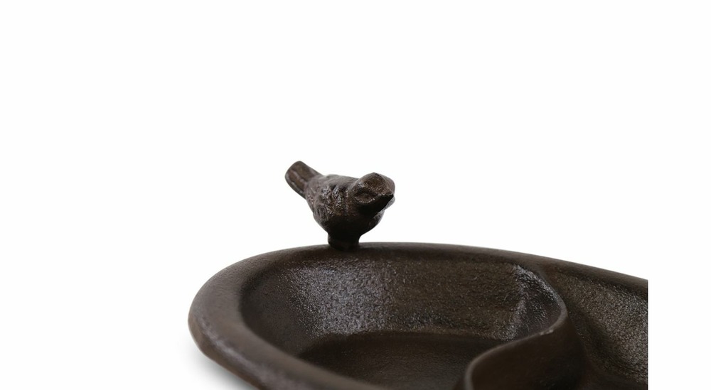 Abreuvoir 2 oiseaux fonte fonte marron 25.5x17x7cm