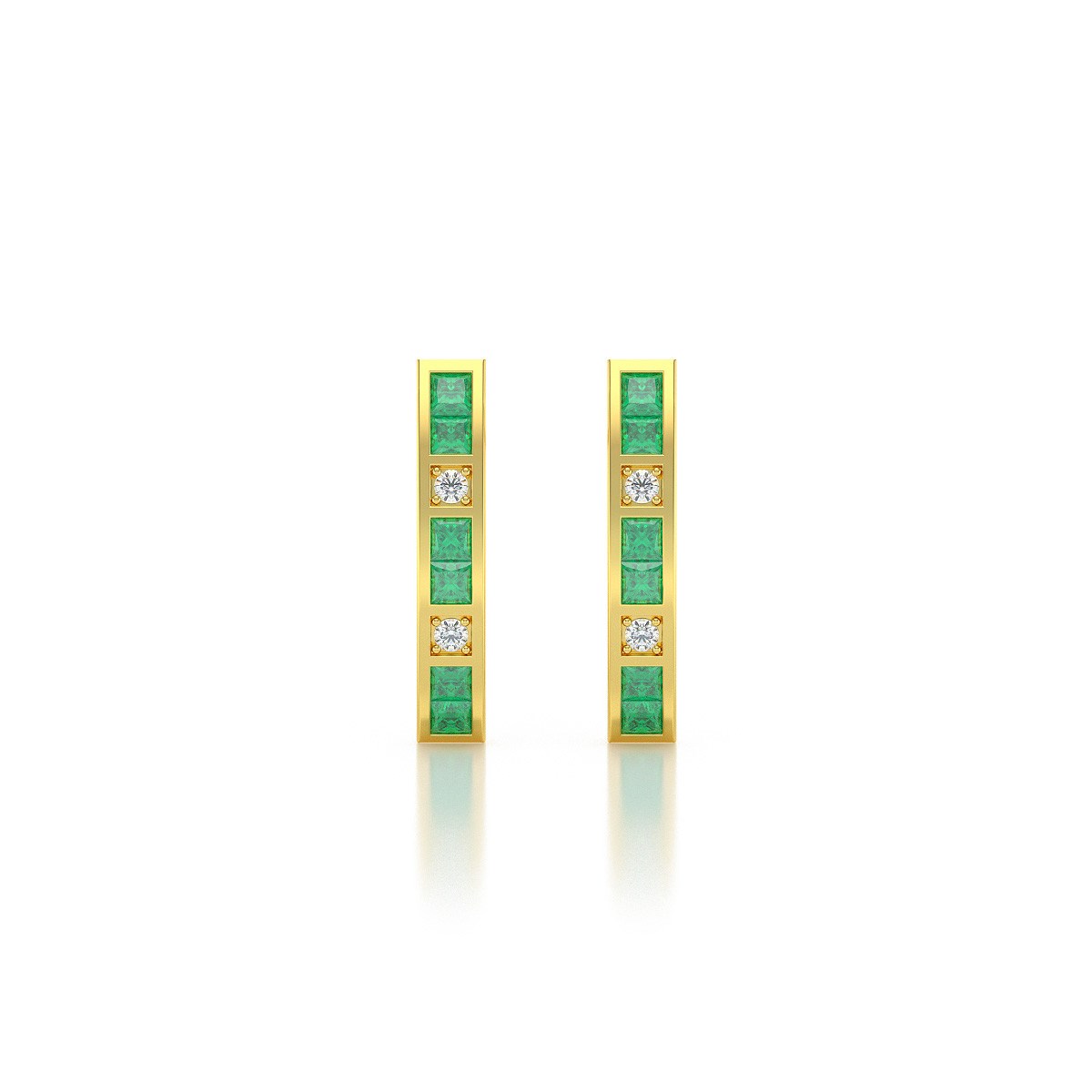 Boucles d'oreilles ADEN Or 585 Jaune Emeraude et Diamants 2.40grs