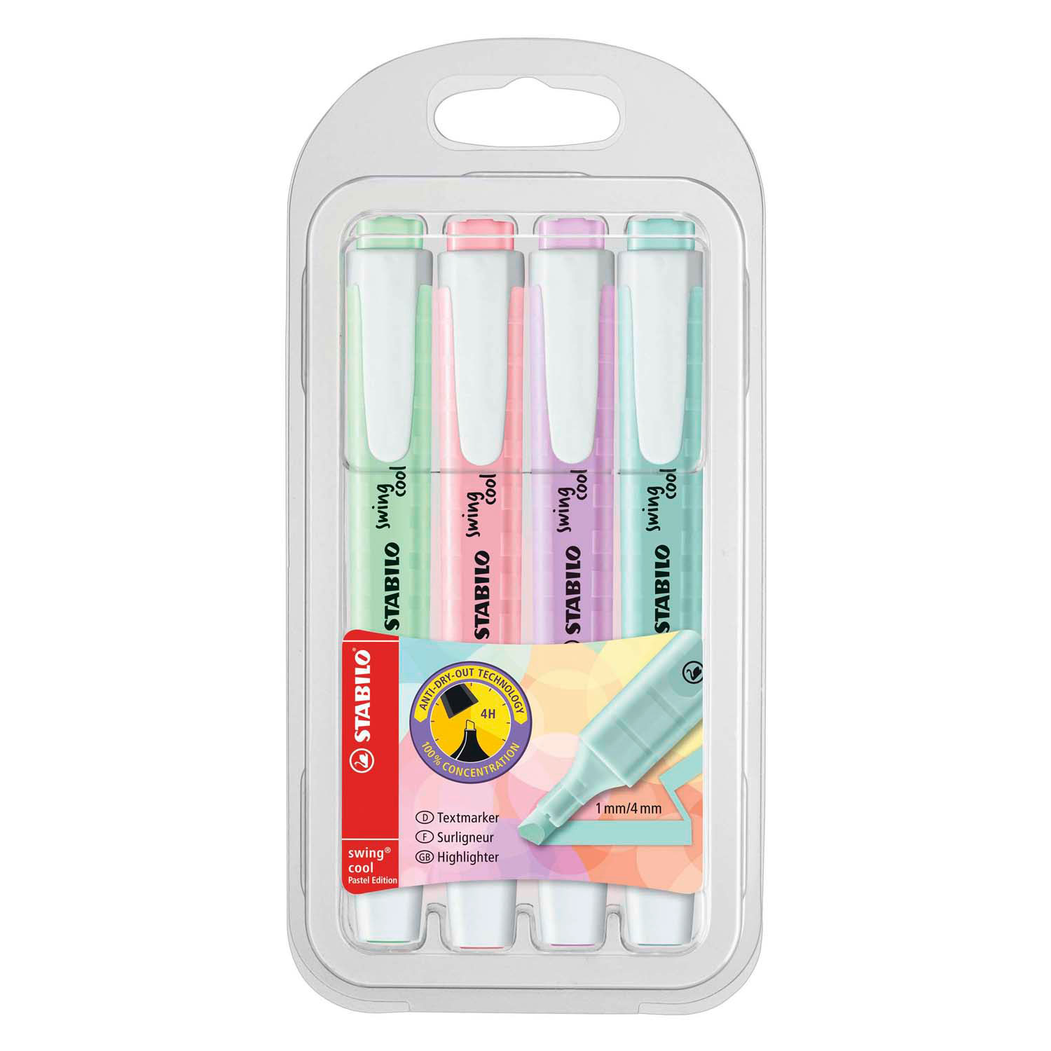 STABILO swing coolPastel - Markeerstift - Set Met 4 Stuks