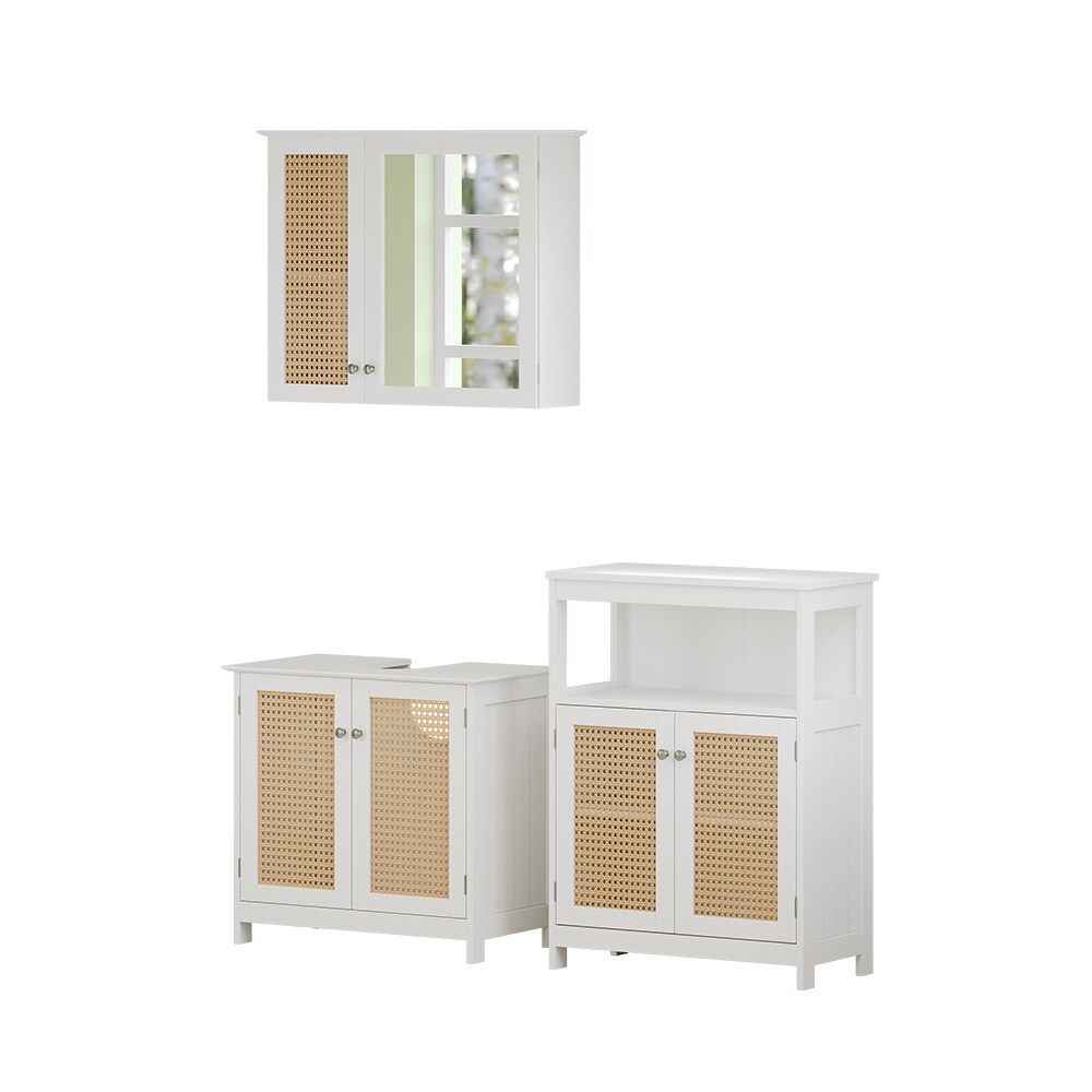 Vicco Badmöbel-Set Rosario, Weiß, moderne Serie, Badezimmer, dekorative Front, Spiegelschrank, Waschtischunterschrank, Sideboard