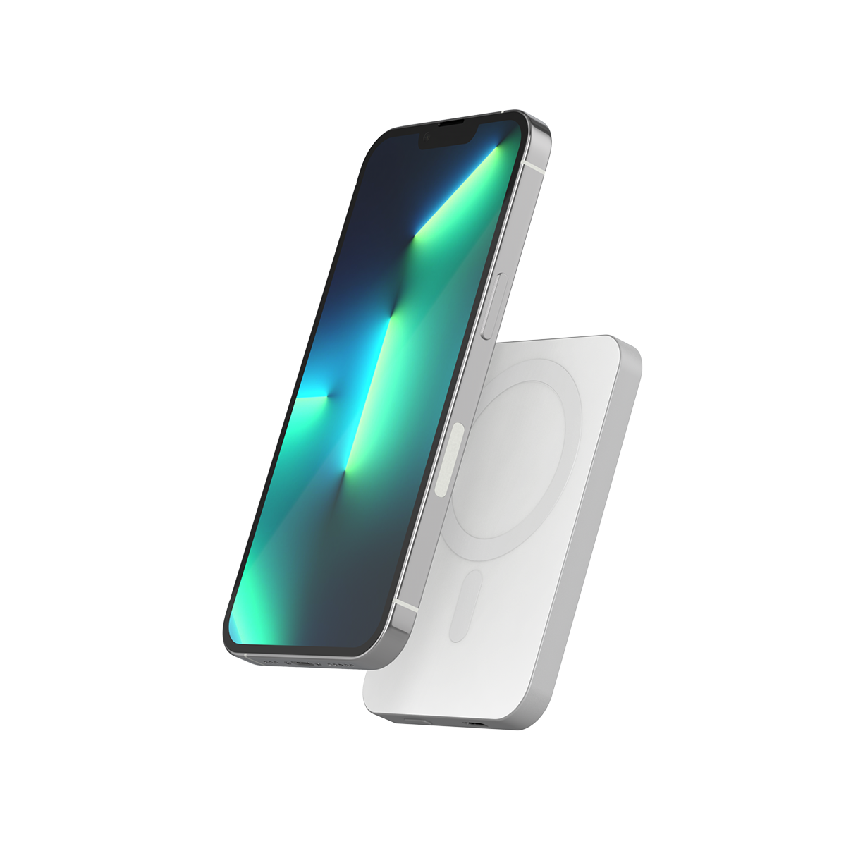 (15W) 5000mAh Magnetische Alu Qi MagSafe Powerbank USB C Ladegerät Wireless Charger (9915112100056) - Silber