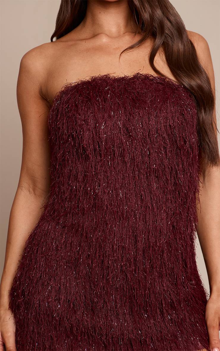 Rouge Bordeaux Robe Moulante Bandeau À Franges Pailletées