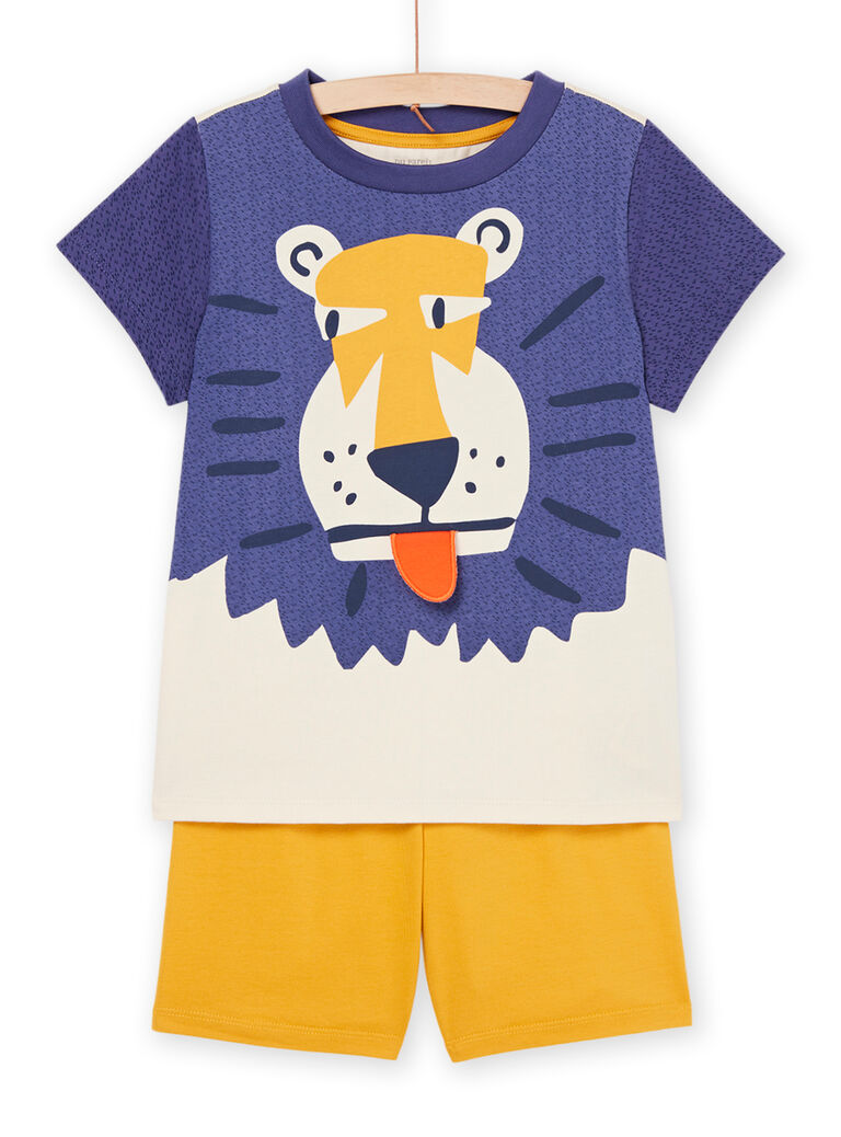 Pyjama gris clair, jaune et bleu à motif tête de lion