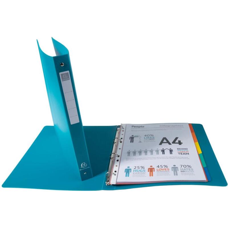 Classeur 4 anneaux plastifié Exacompta Opak  A4 maxi - Dos 3 cm couleurs assorties