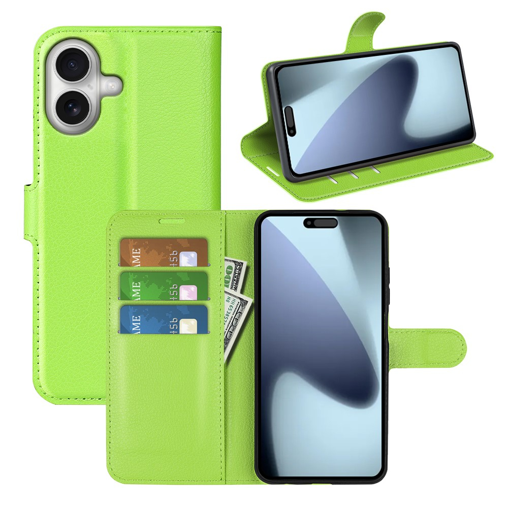 iPhone 17 Leder Tasche Flip Cover Litchi Look - Grün