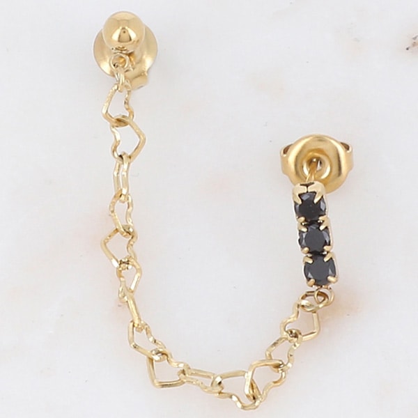 Boucle d'oreille - Acier inoxydable doré & oxyde de zirconium noir