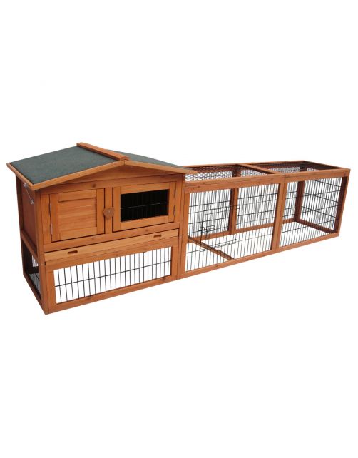 Flamingo Konijnenhok Met Ren Sunshine Jumbo - Dierenverblijf - 230x53x70 cm Bruin