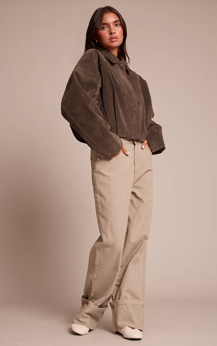 Kaki Blouson Aviateur En Faux Suède Avec Patte De Boutonnage Dissimulée