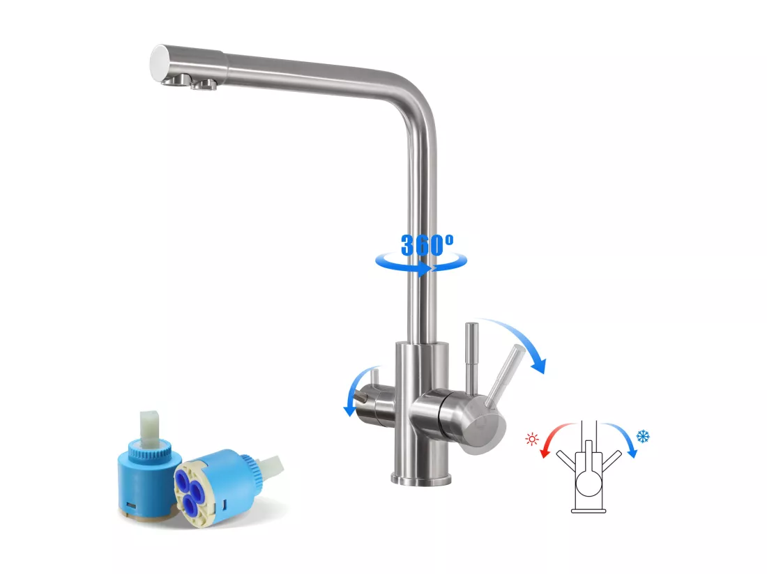 Cecipa max Mitigeur Cuisine Purificateur d'eau pour l'Eau Chaude/Froide et l'Eau Filtrée, Robinet de Cuisine pour Système D'osmose - Brossé,EU Modèle