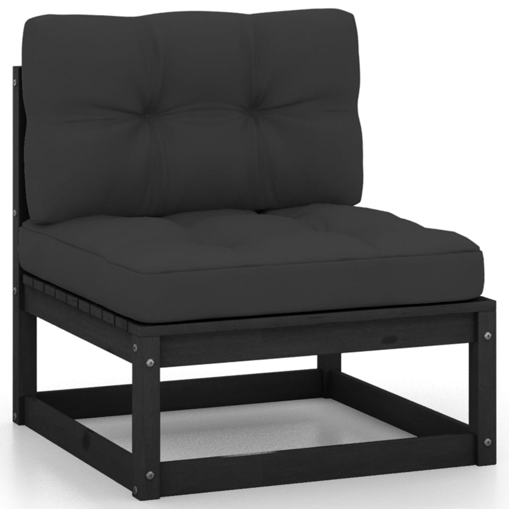 Salon de jardin meuble d'extérieur ensemble de mobilier 10 pièces avec coussins noir bois de pin massif