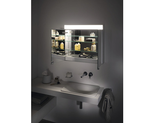 KEUCO Edition 400 spiegelkast, 71 x 16,7 x 65 cm, zilver, 2-deurs, LED, IP24