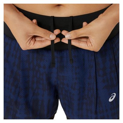 Short 2-en-1 Asics Road Print 3.5in Bleu Noir Femme