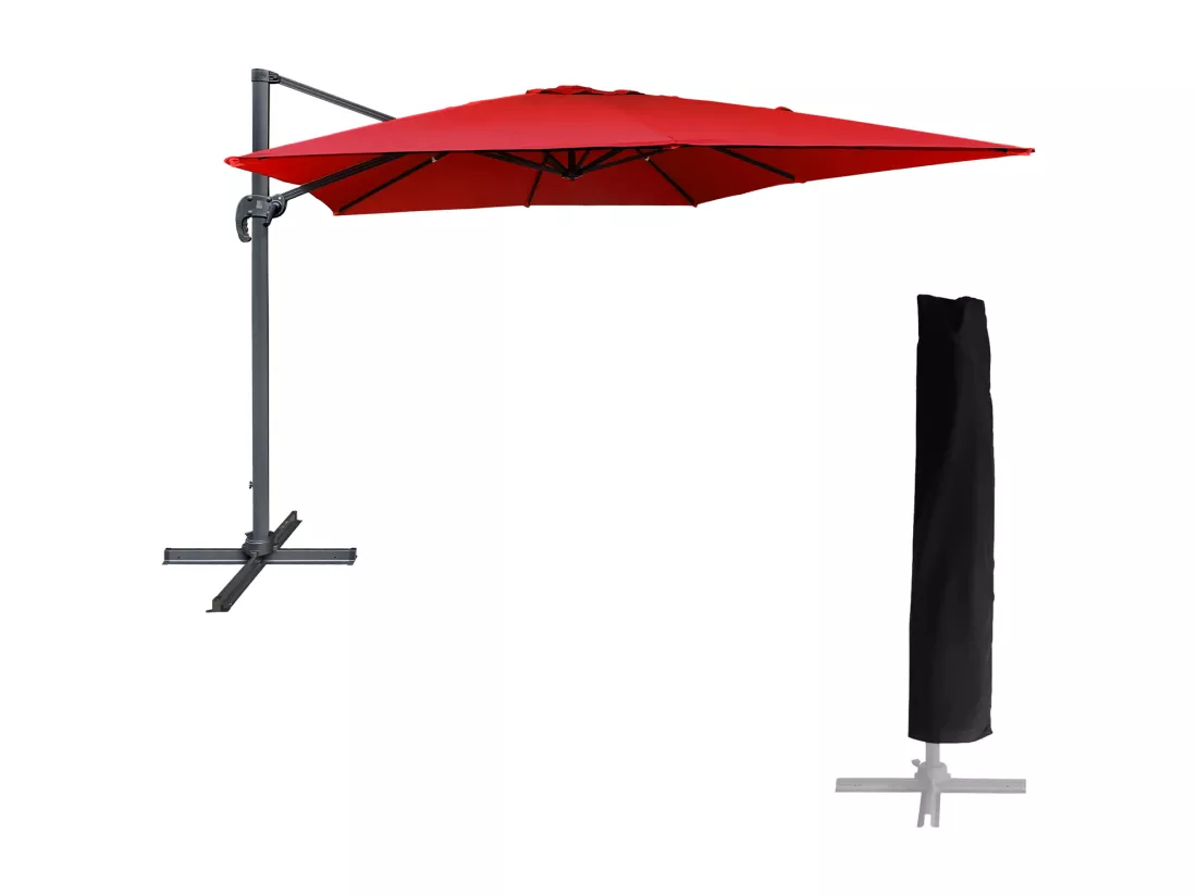 Parasol déporté MOLOKAI carré 3x3m rouge + housse - HAPPY GARDEN