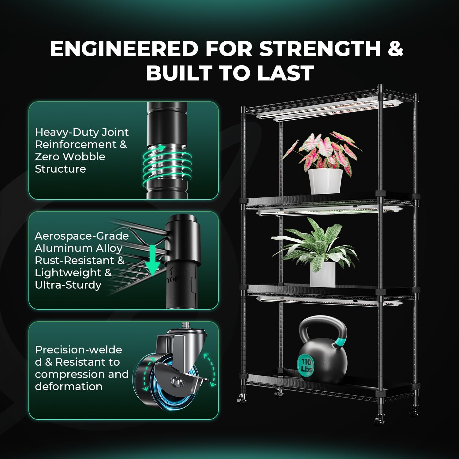 MARS HYDRO 2025 Plant Stand with Grow Lights 4-Tier Plant Shelf with 6 Full Spectrum LED Lamps (54W, 12'') & Grow Tent Mini Greenhouse for Vegetables, Seedlings, Plant Growth 5000K, 16x12x47''