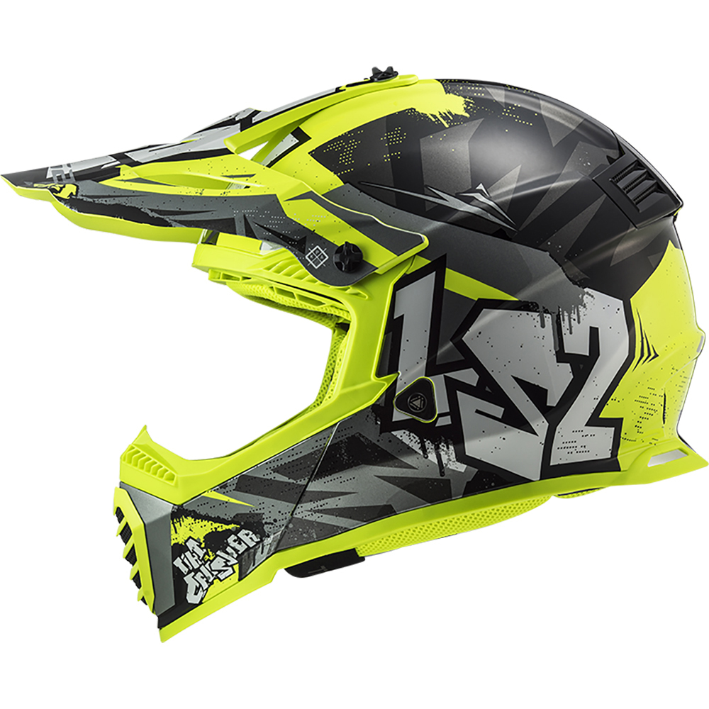 LS2 - Casque MX437 Fast Evo Crusher Noir / Jaune fluo / Gris