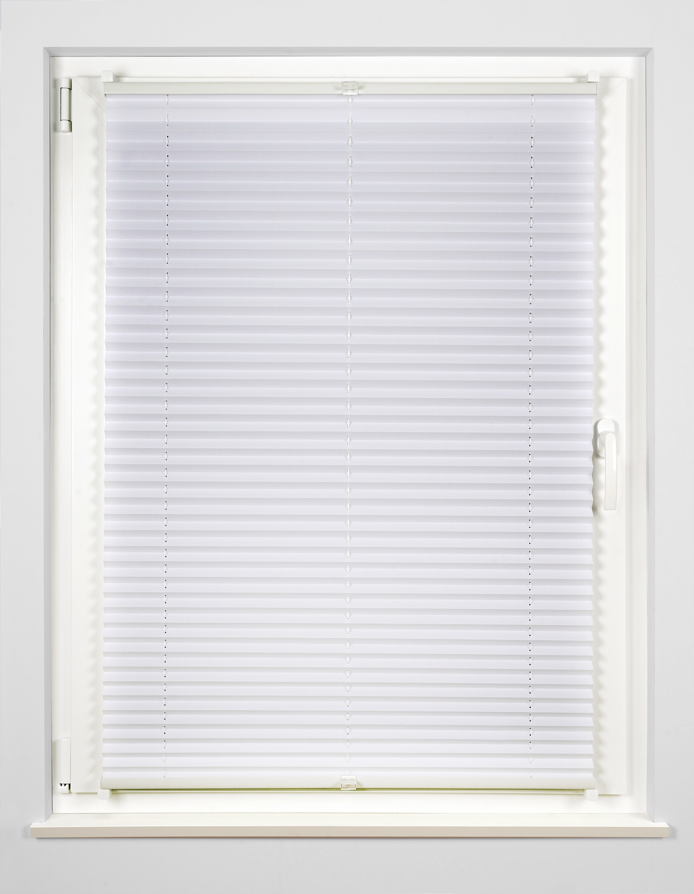 Ondeco Plissee weißverdunkelnd weiß mit Klemmträger Sonnenschutz Lichtschutz Klemmfix Farbe: weiss, Größe: 50x130 cm