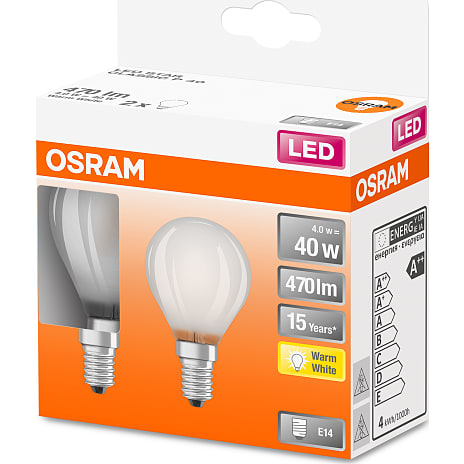 Osram 2 pak LED kronepærer 4W - varmt hvidt lys