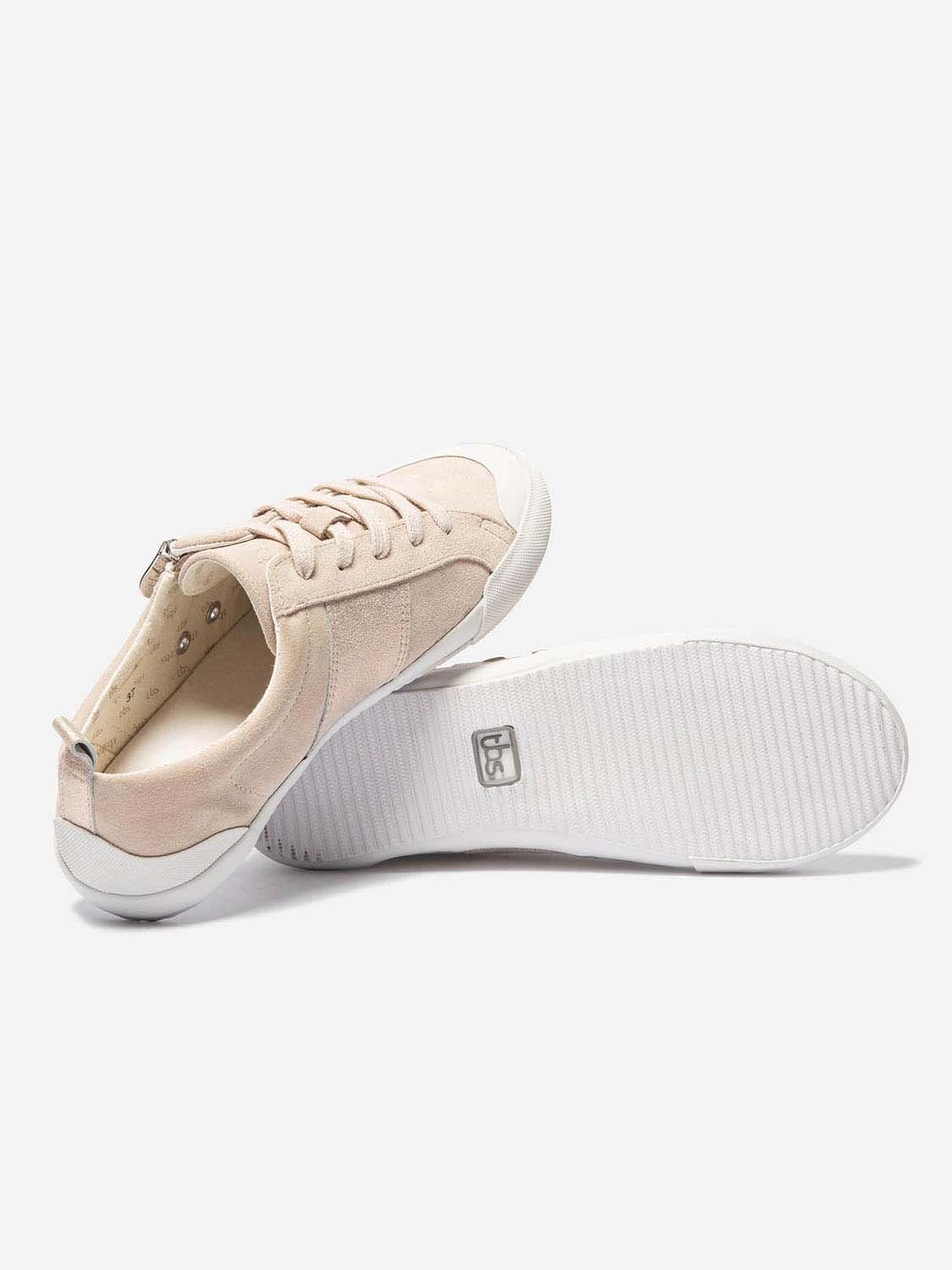 Tennis Femme Zip Latéral Dessus Cuir Velours Rose