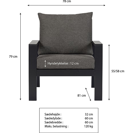Palamos loungestol - Aluminium/Polyester - Grå