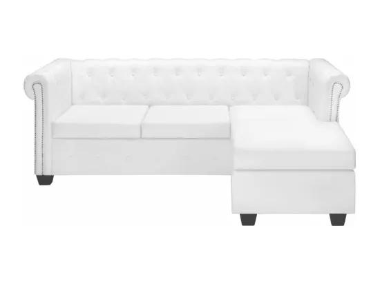 Canapé Chesterfield en forme de L cuir synthétique blanc