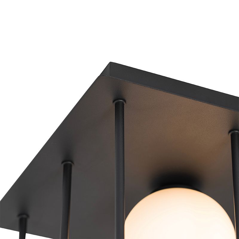 Moderne plafondlamp zwart met opaal glas 9-lichts  - Athens