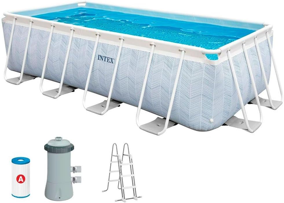 Intex 26780NP – Aufstellpool Prism Frame Chevron Rechteckig, Filterpumpe 2006 L/h, Leiter, 6836 L, Stahl und PVC, Mehrfarbig, 400x200x100 cm