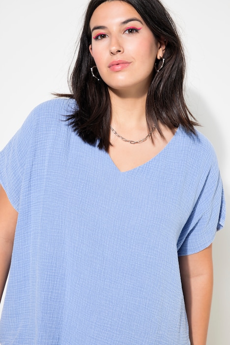Blusenshirt, oversized, Musselin, V-Ausschnitt