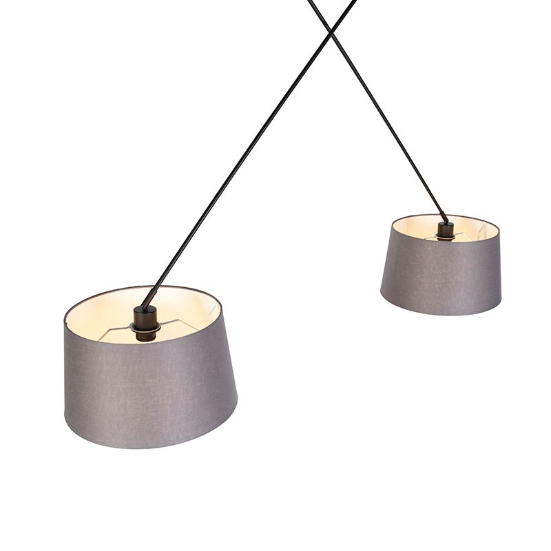 Hanglamp zwart met linnen kappen donkergrijs 35 cm 2-lichts - Blitz