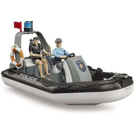 BRUDER® RAM 2500 Polizei Pick-up, Light and Sound Modul, Anhänger mit Boot, 2 Figuren