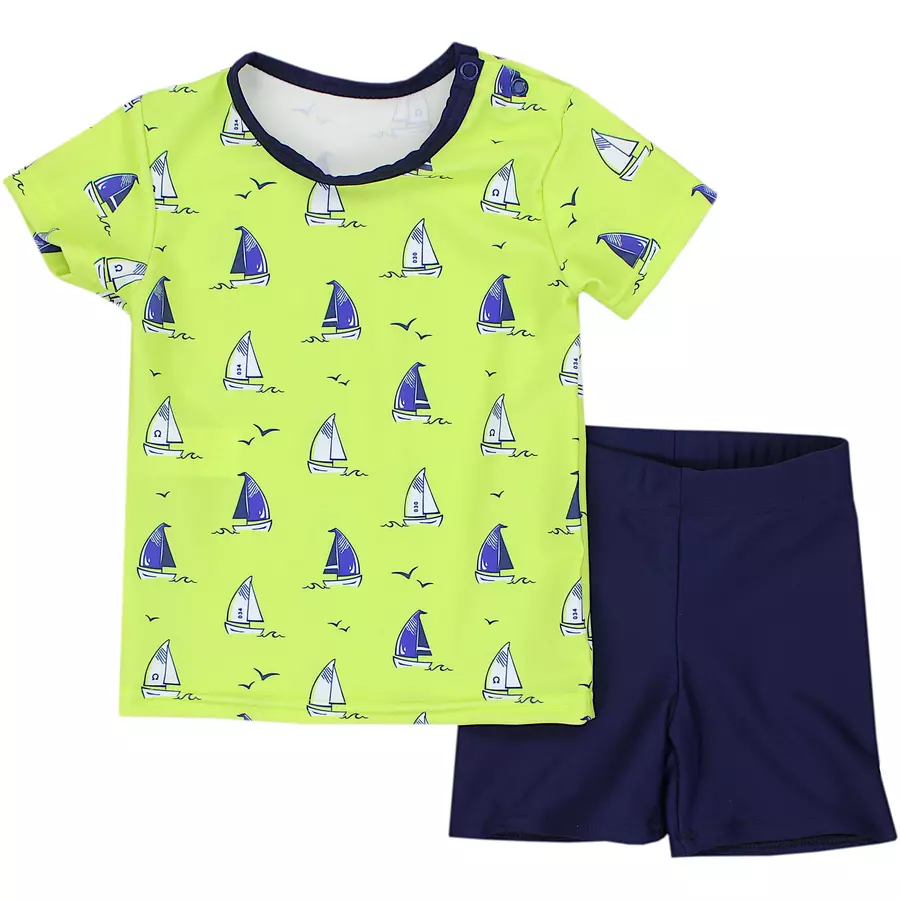 Aquarti Baby Jungen Bade-Set Zweiteiliger Badeanzug T-Shirt Hose hellgrün