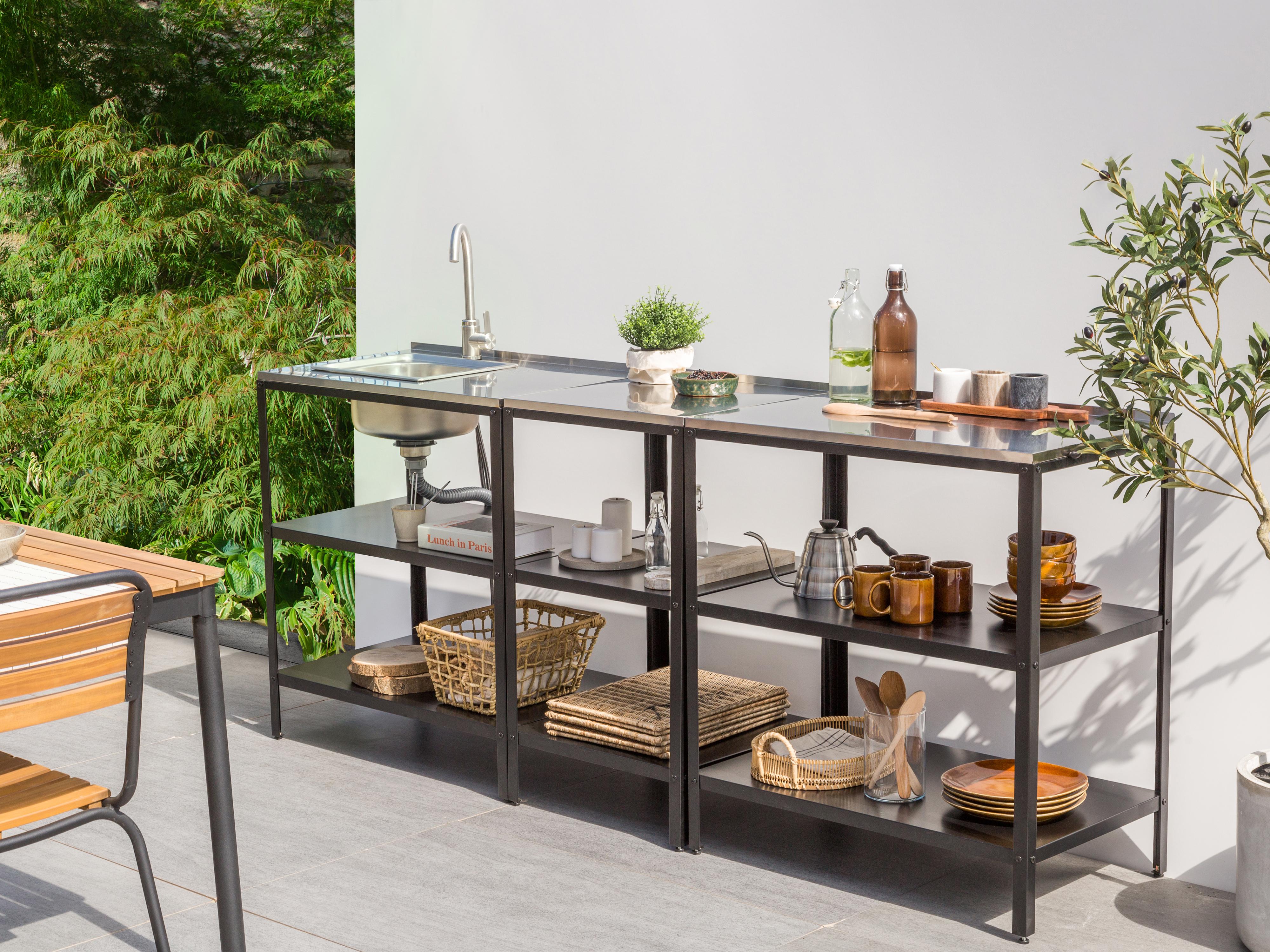 Tuin keukenset 3-delig met spoelbak VILAMA Metaal Zwart