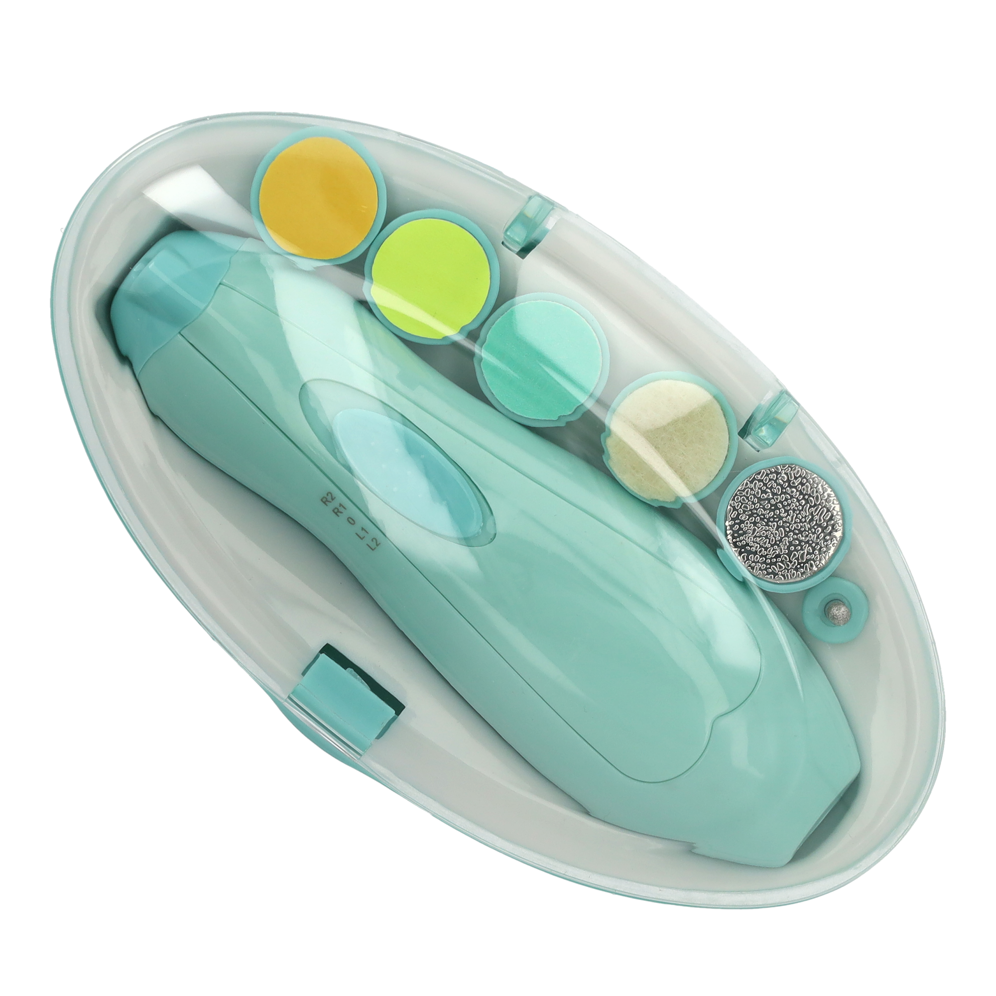 (8-tlg. Set) Elektrisches Baby Maniküre Trimmer Set mit LED (Batteriebetrieben) - Hellblau