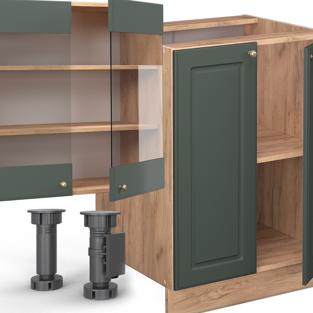 Vicco Küchenzeile Küchenblock Einbauküche Fame-Line Landhaus Eiche Grün Gold 300 cm Schubunterschrank Unterschrank Spülenunterschrank Hängeschrank Mikrowellenschrank Geschirrspülerblende